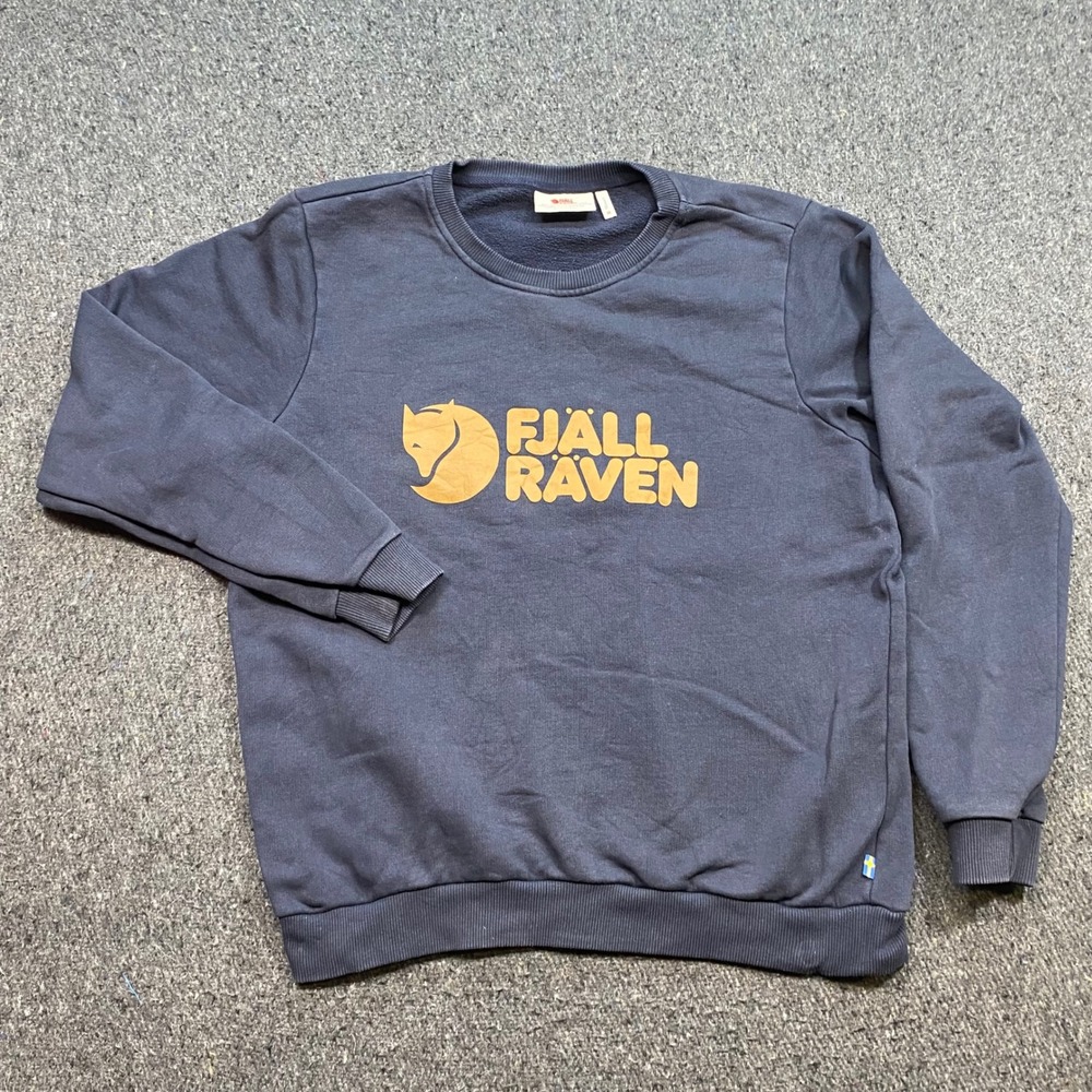 Fjallraven Logo Sweatshirt Sz M Womens Navy Blue Gorpcore Outdoor Swedish Fox